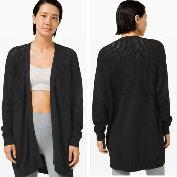 Lululemon Easy Embrace Wrap Sweater Black Oversized Cotton Size XS - Picture 1 of 9